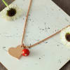 Gift Rose Gold Finish Heart with Red Pearl Pendant Necklace