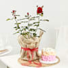 Buy Rose Plant With Jute Wrapped Pot And Ombre Rose Cake