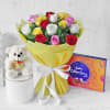 Roses From A Rainbow With Assorted Chocolates Box And Teddy Online