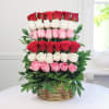 Gift Round Handle Basket of 35 Mixed Roses
