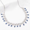 Gift Royal Blossom - Sapphire Blue Floral CZ Necklace With Earrings