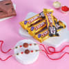 Rudraksh Rakhi Set Of 2 With Caramel Chocolates Online