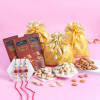 Rudraksh Rakhi Set Of 3 With Chocolate Bars And Dry Fruits Online