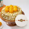 Rudraksha Beads And Ganesha Rakhi With Motichoor Ladoo Cake Online