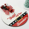 Gift Santa Stop Here Personalized Wooden Door Sign With Bow
