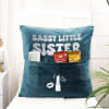 Buy Sassy Little Sister Personalized Velvet Pocket Cushion - Blue