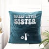 Shop Sassy Little Sister Personalized Velvet Pocket Cushion - Blue