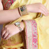 Buy Semi Chiffon Saree With Gold Plated Kundan Work Kada & Wrist Watch