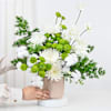 Shop Serene White Blooms In Striped Ceramic Planter