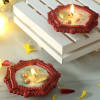 Gift Set of 2 Decorative Clay Diya with Dry Fruit Ladoo (200 gms)
