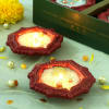 Set of 2 Earthen Diya with Wax and Pearl Beads Online