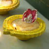 Gift Set of 2 Ganesha Design Clay Diya with Wax