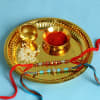 Set of 2 Kundan and Beads Rakhi in Puja Thali Online