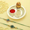 Set of 2 Semi Precious Jade Stone Rakhi with Silver Plated Puja Thali Online