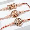 Gift Set Of 3 Antique Metal Rakhi With Kaju Katli