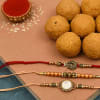Set of 3 Antique Metallic Rakhi with Besan Ladoo Online