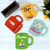 Set of 4 Quirky Diwali Coasters with Coaster Holder Online