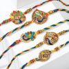 Gift Set Of 5 Peacock Rakhi With Kaju Katli