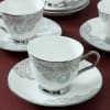 Gift Silver Colored Designer Set of 6 Cups with Saucers