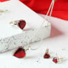 Silver Finish Red Heart Pendant Set with Ring Online