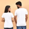 Shop Smiling Reindeer Personalized Cotton T-Shirts For Couple - White