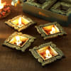 Square  Clay Diyas in Oxidized Metallic Paint- Set of 4 Online