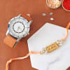 Stone Rakhi With Tan Leather Watch Online