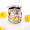Shop Stone Work Round Pooja Thali with Chalni and Karwa