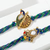 Gift Striking Kundan Work Peacock Rakhi - Set Of 2