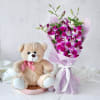 Sublime Orchids Bouquet with Teddy  (12 inch) Online