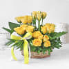 Gift Sunshine Yellow Roses in Basket with Teddy
