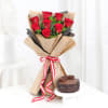 Sweet Symphony - Red Roses Bouquet With Delectable Mini Cake Online