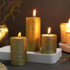 Gift Textured Hand Painted Pillar Candles - Gold (Set of 3)