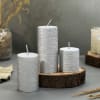 Gift Textured Hand Painted Pillar Candles - Silver (Set of 3)