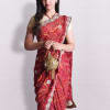 Traditional Bandhani Saree with Kundan Necklace Set & Metal Clutch Hamper Online