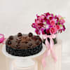 Truffle Delight Cake With Bunch Of Roses And Orchids Online