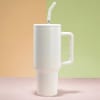 Vacuum Insulated Stainless Steel Tumbler With Straw And Handle - White - Single Piece Online