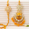 Gift Vibrant Yellow Meena And Beads Bhaiya Bhabhi Rakhi