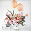 Warm Hues Teddy And Roses Arrangement Online