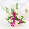 Gift White Roses and Orchids in Cane Basket
