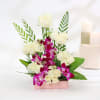 Buy White Roses and Orchids in Cane Basket