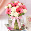 White Roses & Pink Gerberas In Round Vase Online