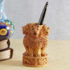Buy Wooden Carved Ashoka Stambh Pen Stand with Buddha Showpiece