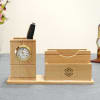 Gift Wooden Pen Holder with Clock - Customized with Logo