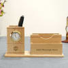 Gift Wooden Pen Holder with Clock - Customized with Logo & Message
