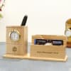 Buy Wooden Pen Holder with Clock - Customized with Logo & Message