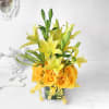 Gift Yellow Lilies & Roses in Vase with Teddy