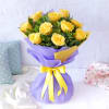 Buy Yellow Roses Arranged in Blue Wrapping with Black Forest Cake (Half Kg)