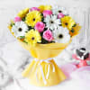 Yellow & White Gerberas with Pink Roses in Yellow Wrapping Online