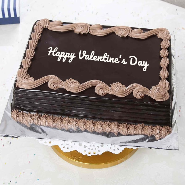 1 kg Rectangular Chocolate Cake: Gift/Send Valentine's Day Gifts Online